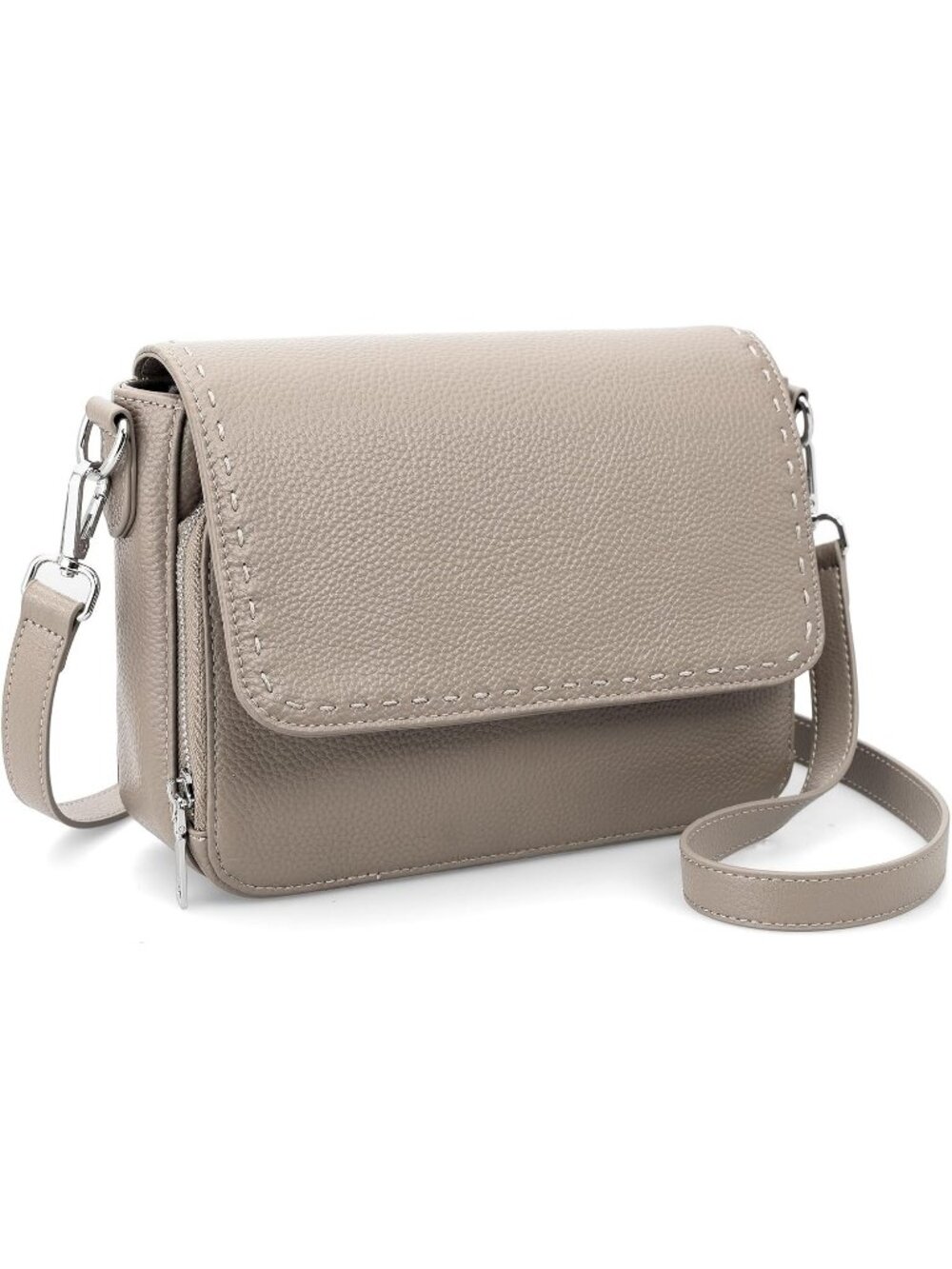 Women's Taupe Genuine Leather Medium Purse Wallet Travel Crossbody Bag